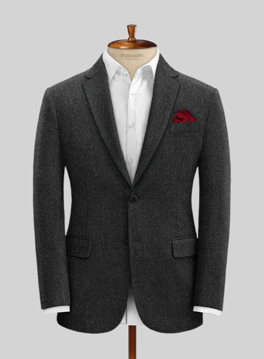 Charcoal Herringbone Tweed Jacket - StudioSuits