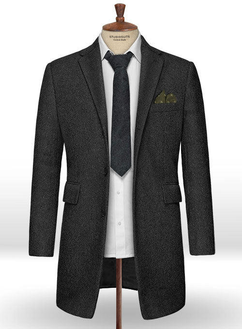 Charcoal Heavy Tweed Overcoat - StudioSuits