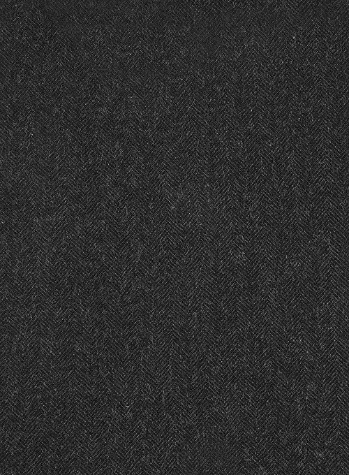 Charcoal Herringbone Tweed Double Breasted Overcoat - StudioSuits