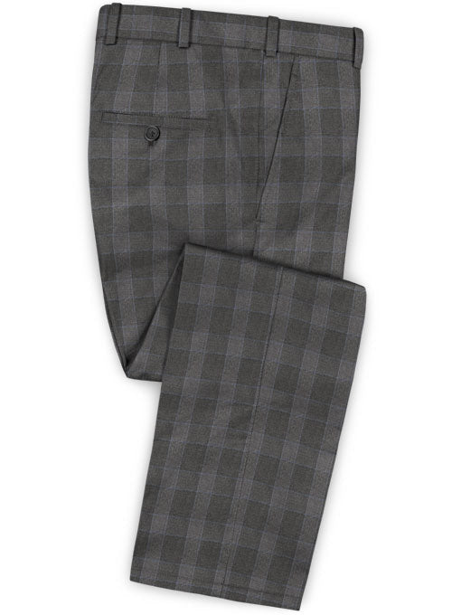Charcoal Mont Checks Flannel Wool Pants - StudioSuits