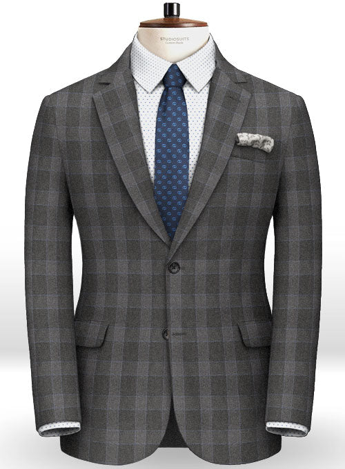 Charcoal Mont Checks Flannel Wool Suit - StudioSuits