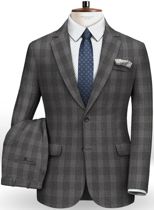 Charcoal Mont Checks Flannel Wool Suit - StudioSuits
