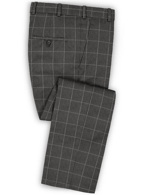 Charcoal Windowpane Flannel Wool Pants - StudioSuits