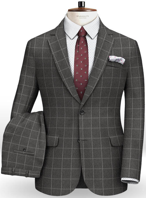 Charcoal Windowpane Flannel Wool Suit - StudioSuits