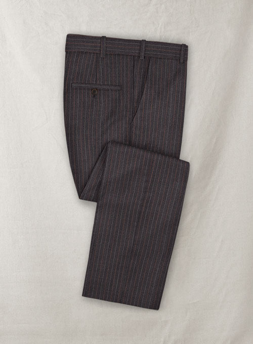 Charles Clayton Riside Brown Stripe Wool Cashmere Pants - StudioSuits