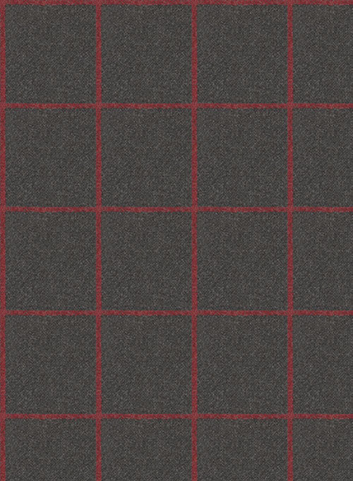 Charcoal Red Windowpane Flannel Wool Suit - StudioSuits