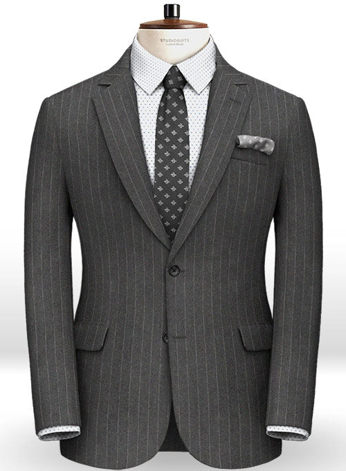 Charcoal Stripe Flannel Wool Jacket - StudioSuits