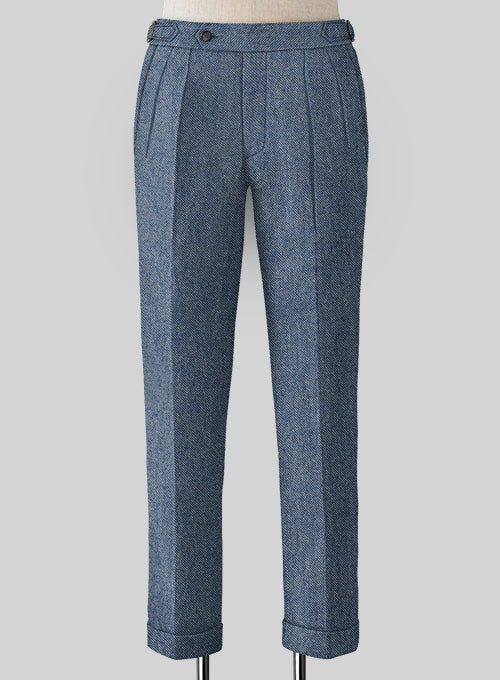 Classic Blue Denim Highland Tweed Trousers - StudioSuits