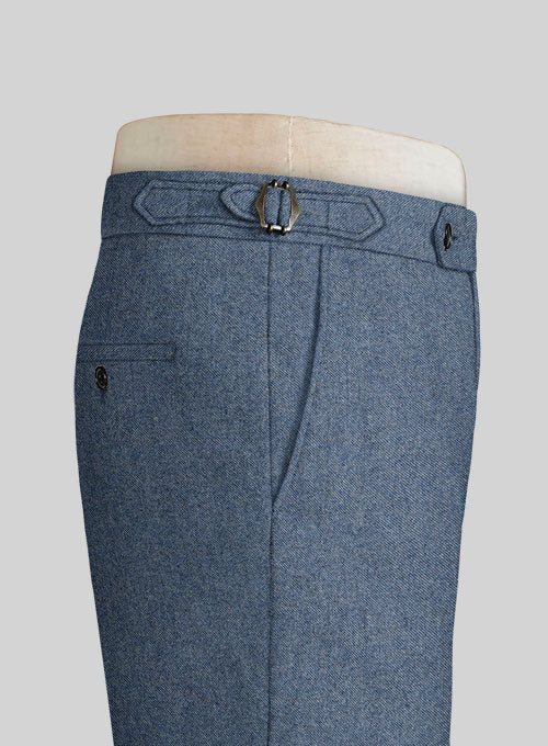 Classic Blue Denim Highland Tweed Trousers - StudioSuits