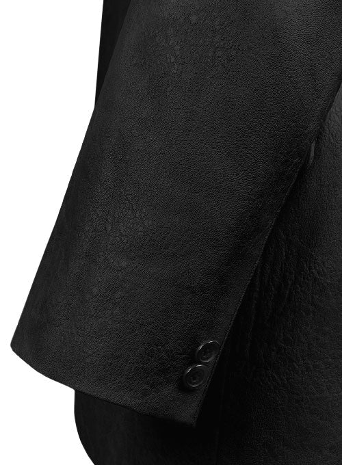 Classic Black Stretch Pleather Blazer - StudioSuits