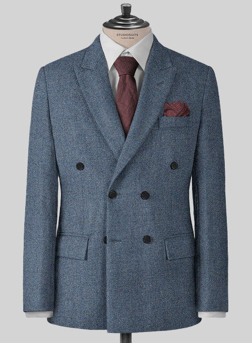 Classic Blue Denim Tweed Jacket - StudioSuits