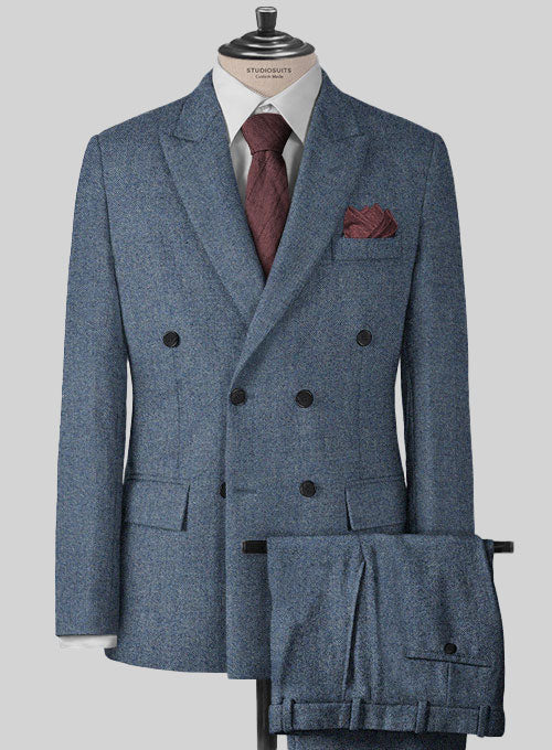 Classic Blue Denim Tweed Suit - StudioSuits