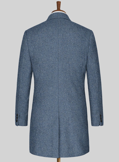 Classic Blue Denim Tweed Overcoat - StudioSuits