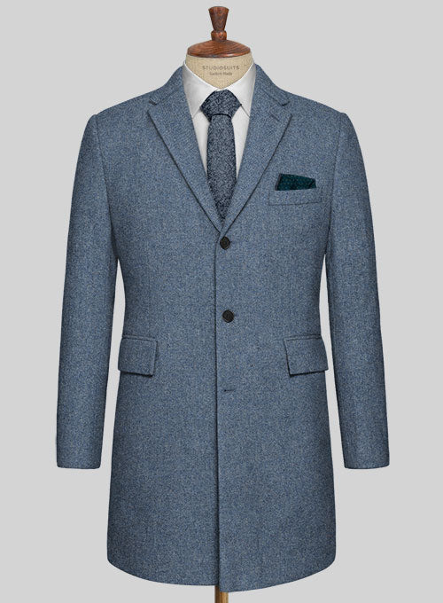 Classic Blue Denim Tweed Overcoat - StudioSuits