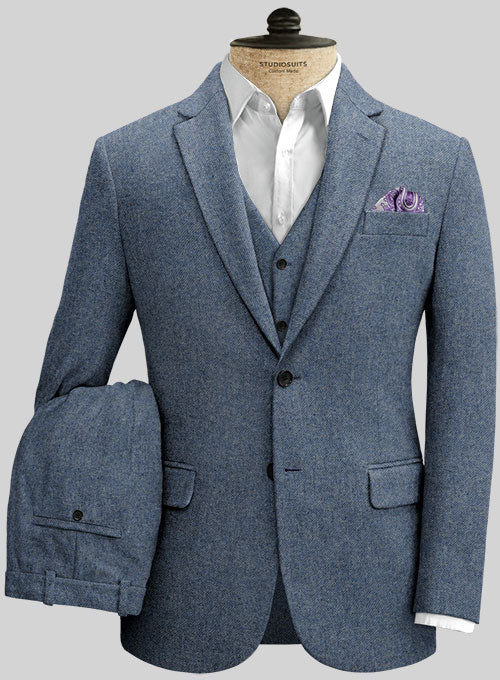 Classic Blue Denim Tweed Suit - StudioSuits