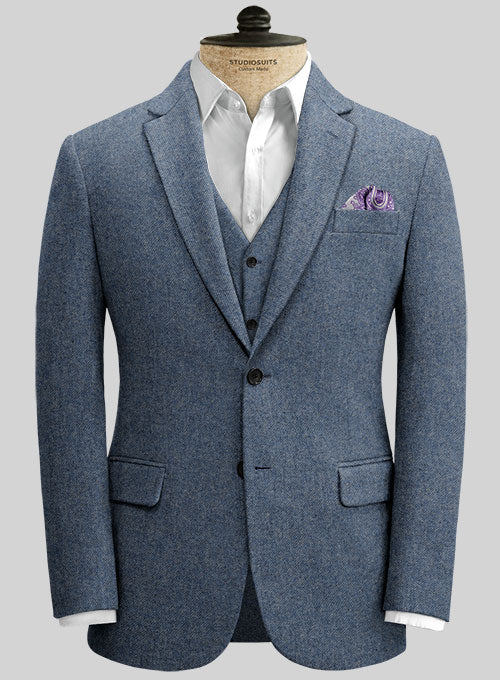 Classic Blue Denim Tweed Jacket - StudioSuits