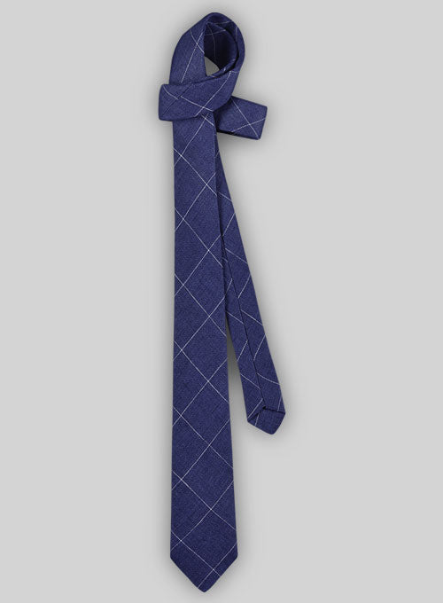 Italian Linen Tie - Cobalt Blue Checks - StudioSuits