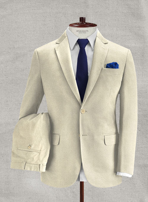 Cotton Drill Light Beige Stretch Suit - StudioSuits