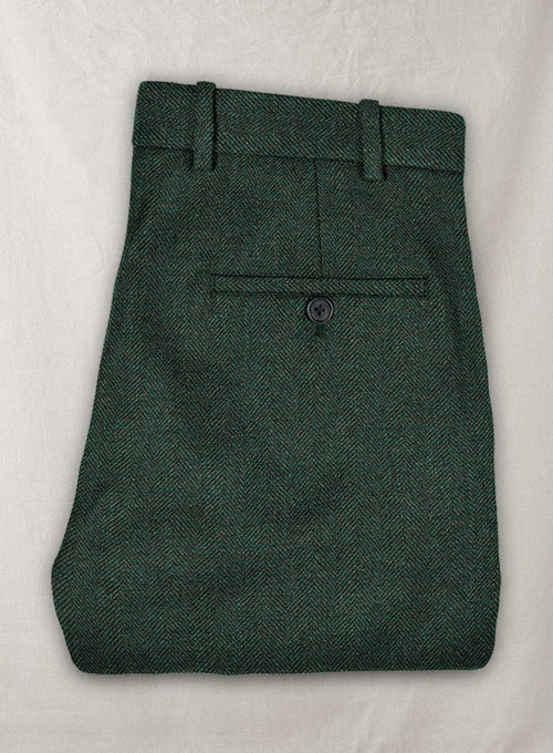County Green Herringbone Tweed Pants - StudioSuits