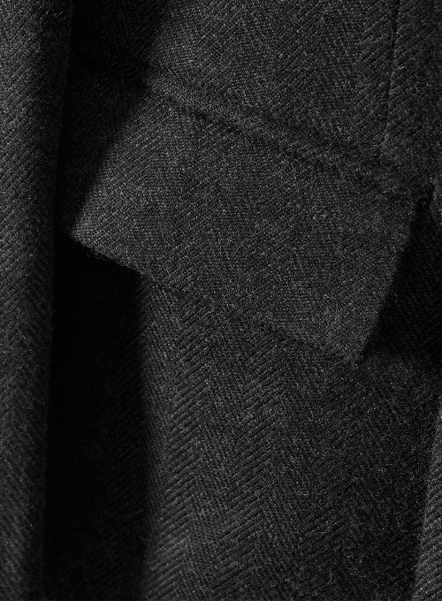 Charcoal Herringbone Tweed Double Breasted Overcoat II - StudioSuits