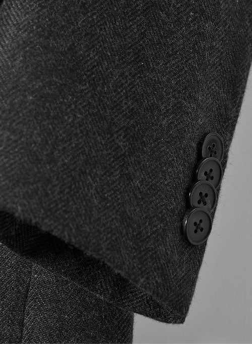 Charcoal Herringbone Tweed Double Breasted Overcoat II – StudioSuits