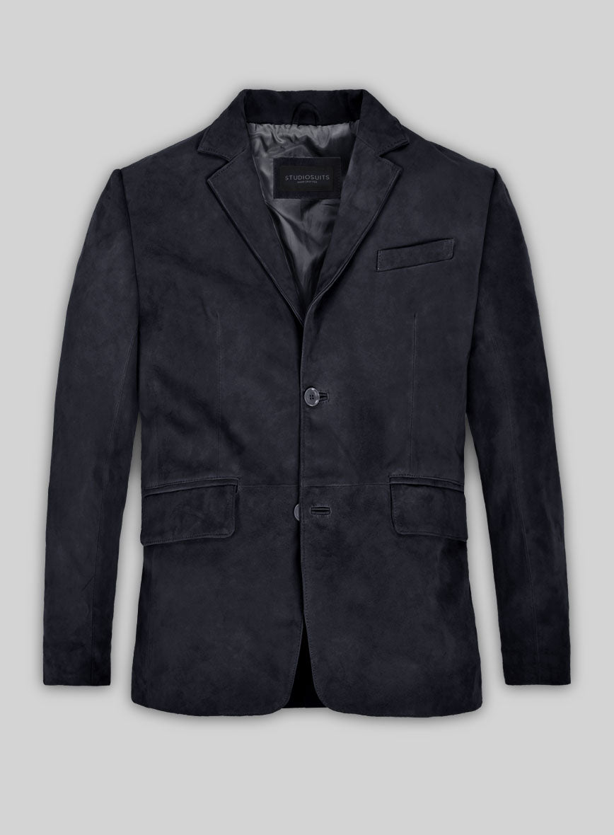 Dark Blue Suede Leather Blazer - StudioSuits