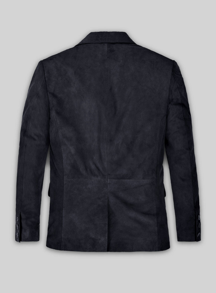 Dark Blue Suede Leather Blazer - StudioSuits