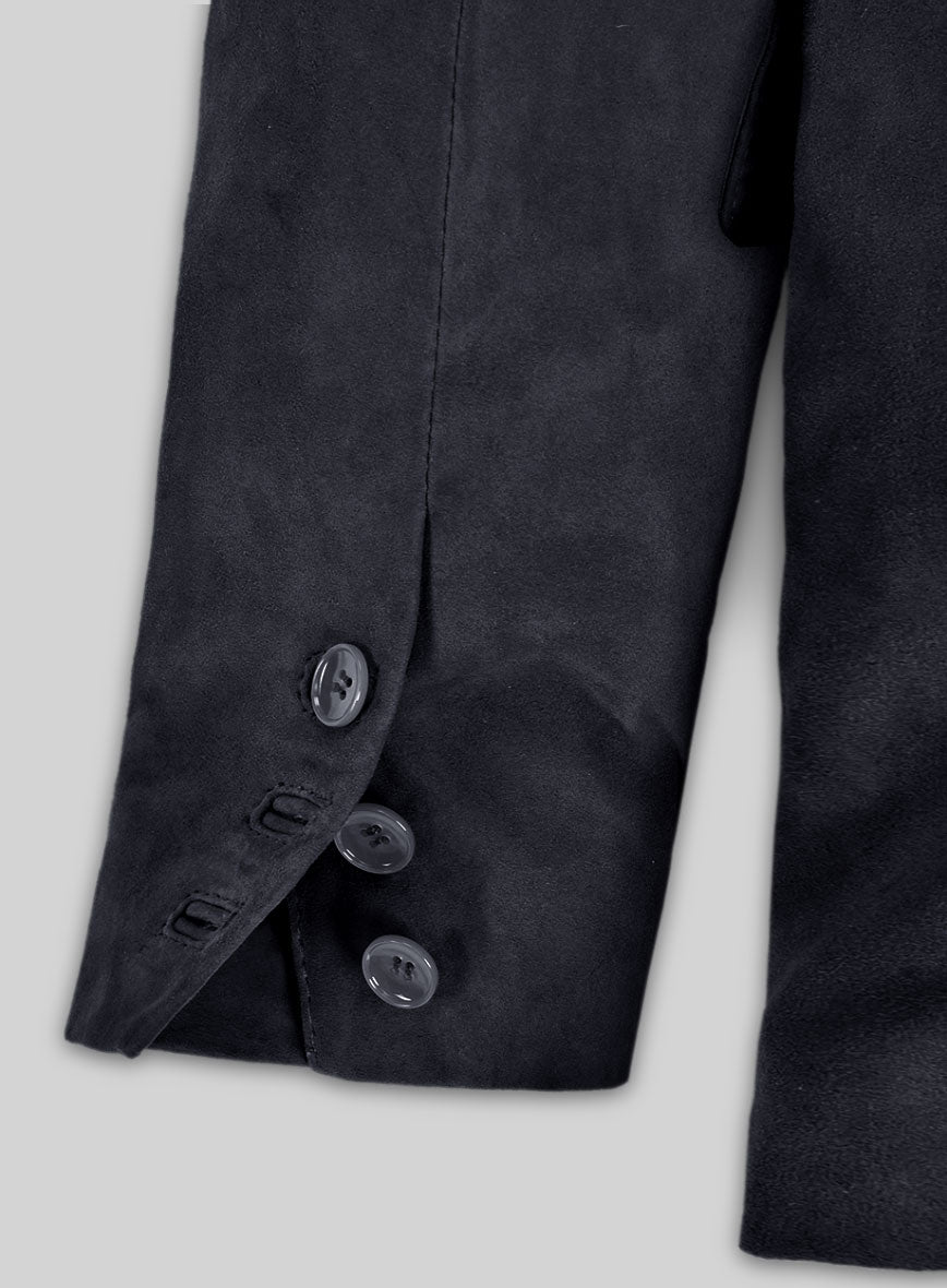 Dark Blue Suede Leather Blazer - StudioSuits
