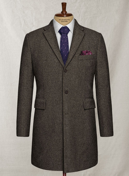 Dark Dapper Brown Tweed Overcoat - StudioSuits