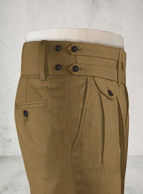 Dark Walnut Khaki Double Gurkha Wool Trousers - StudioSuits