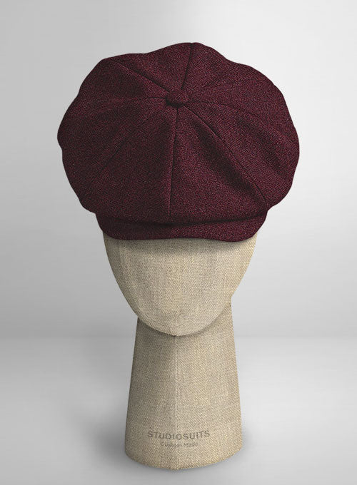 Dark Wine Heavy Tweed Newsboy Cap - StudioSuits