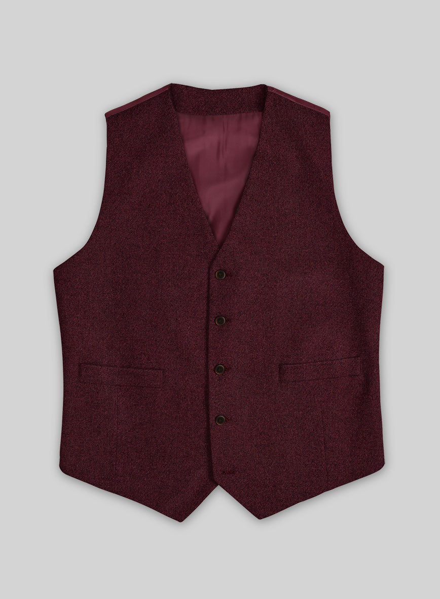 Dark Wine Heavy Tweed Waist Coat - StudioSuits