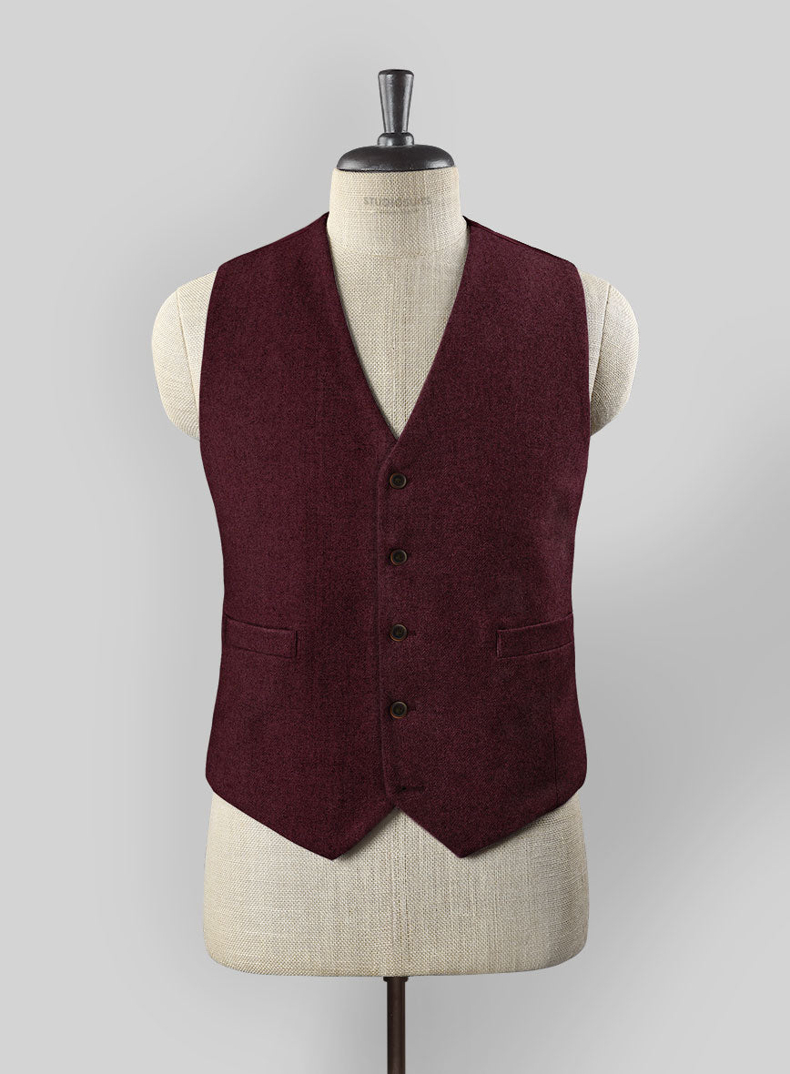 Dark Wine Heavy Tweed Waist Coat - StudioSuits