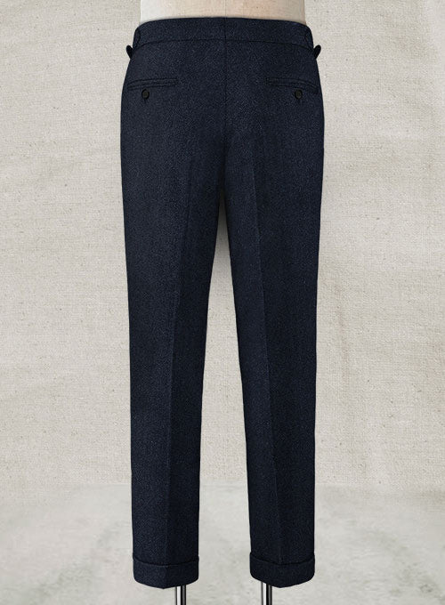 Deep Blue Herringbone Highland Tweed Trousers - StudioSuits