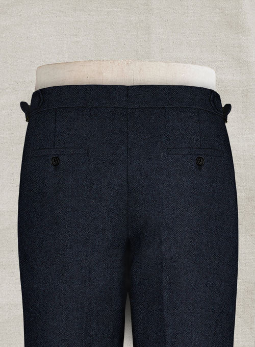 Deep Blue Herringbone Highland Tweed Trousers - StudioSuits