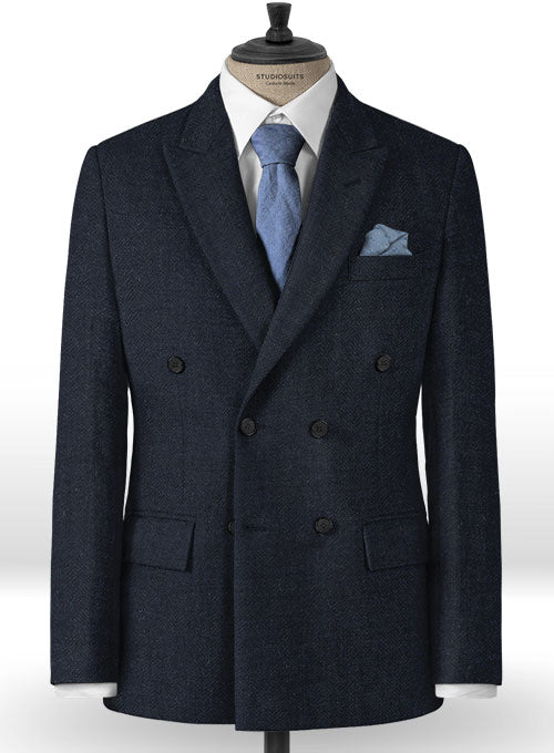 Deep Blue Herringbone Tweed Jacket - StudioSuits