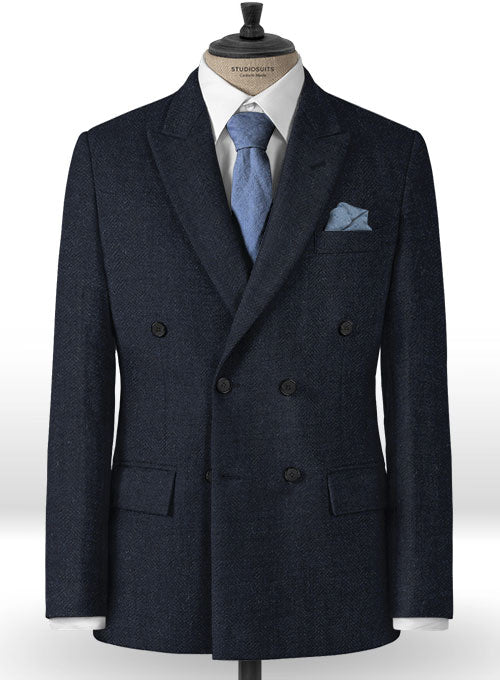 Deep Blue Herringbone Tweed Suit - StudioSuits