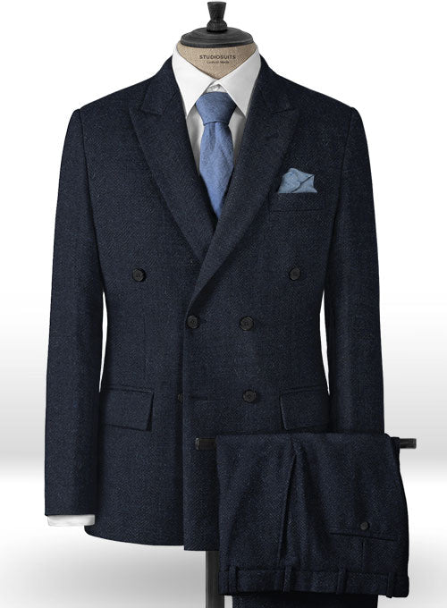 Deep Blue Herringbone Tweed Suit - StudioSuits