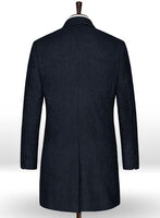 Deep Blue Herringbone Tweed Overcoat - StudioSuits