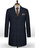 Deep Blue Herringbone Tweed Overcoat - StudioSuits