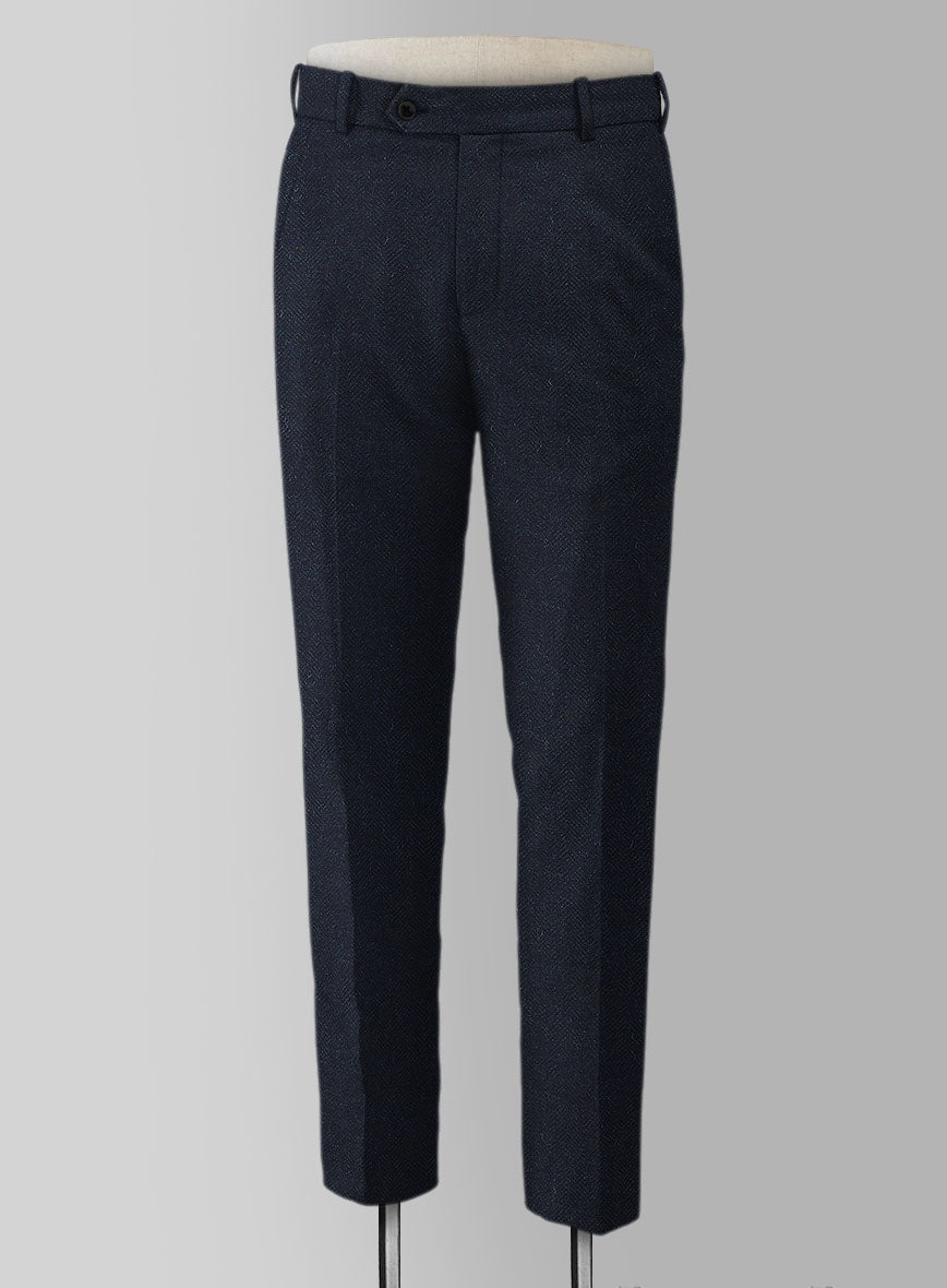 Deep Blue Herringbone Tweed Pants - StudioSuits