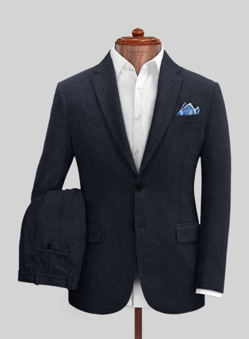 Deep Blue Herringbone Tweed Suit - StudioSuits