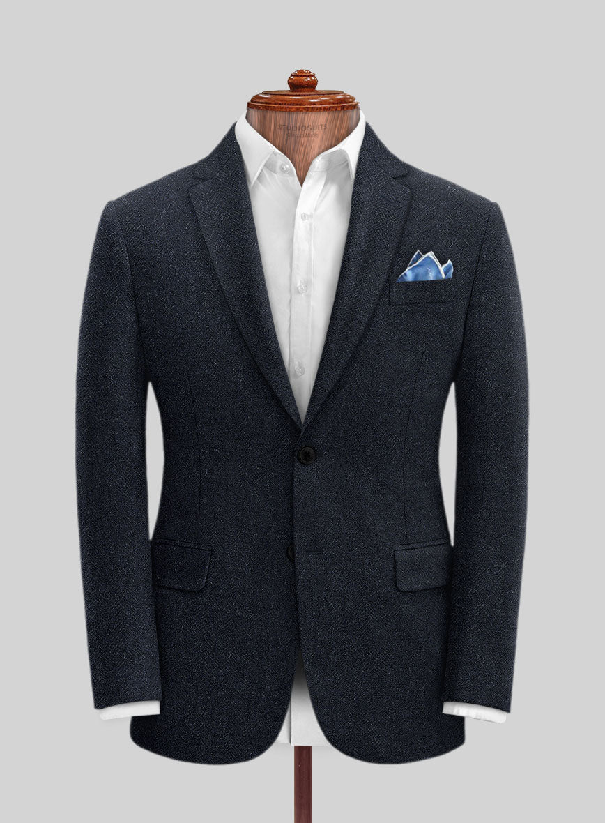 Deep Blue Herringbone Tweed Suit - StudioSuits