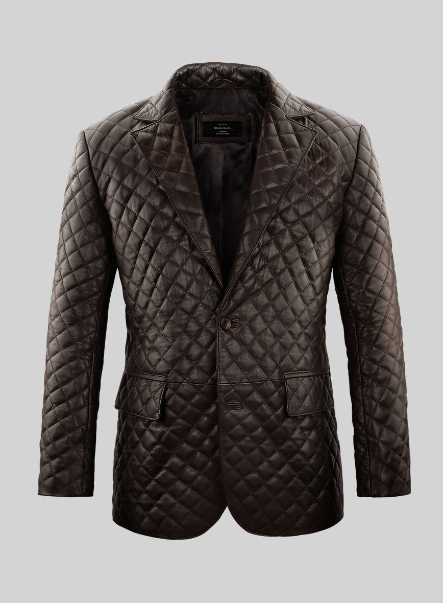 Dark Brown Bocelli Quilted Leather Blazer - StudioSuits