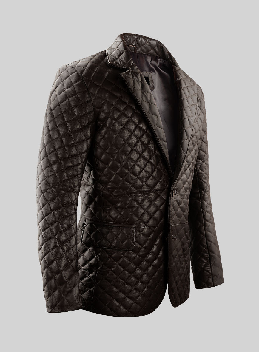 Dark Brown Bocelli Quilted Leather Blazer - StudioSuits