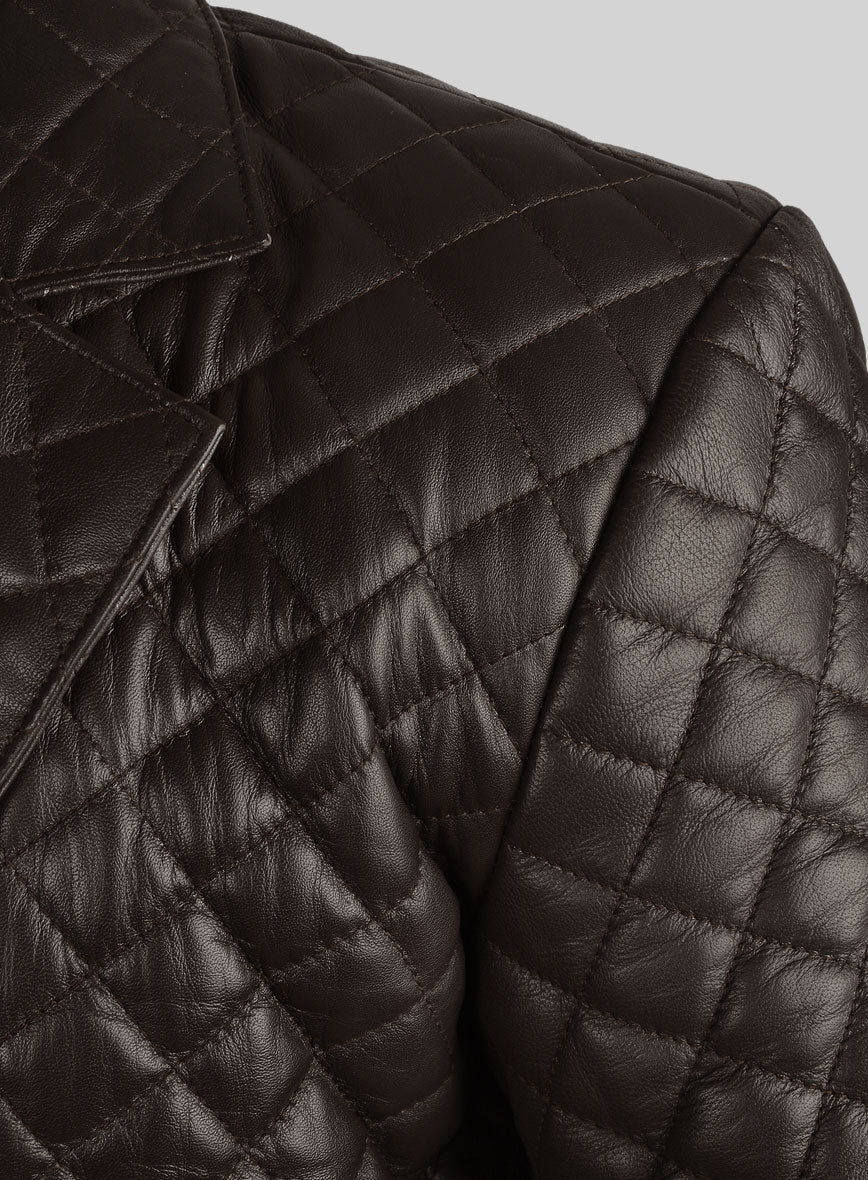 Dark Brown Bocelli Quilted Leather Blazer - StudioSuits