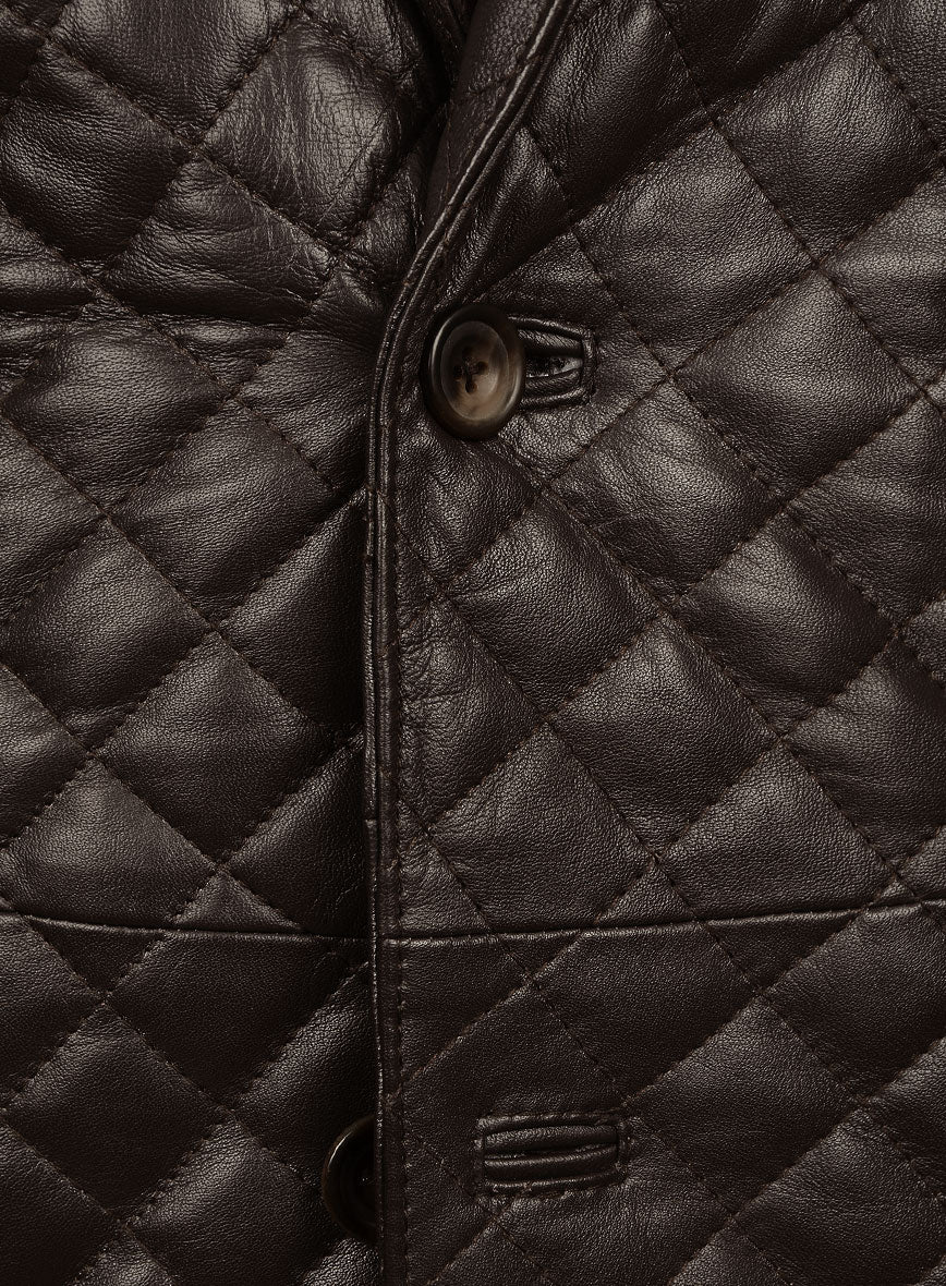 Dark Brown Bocelli Quilted Leather Blazer - StudioSuits