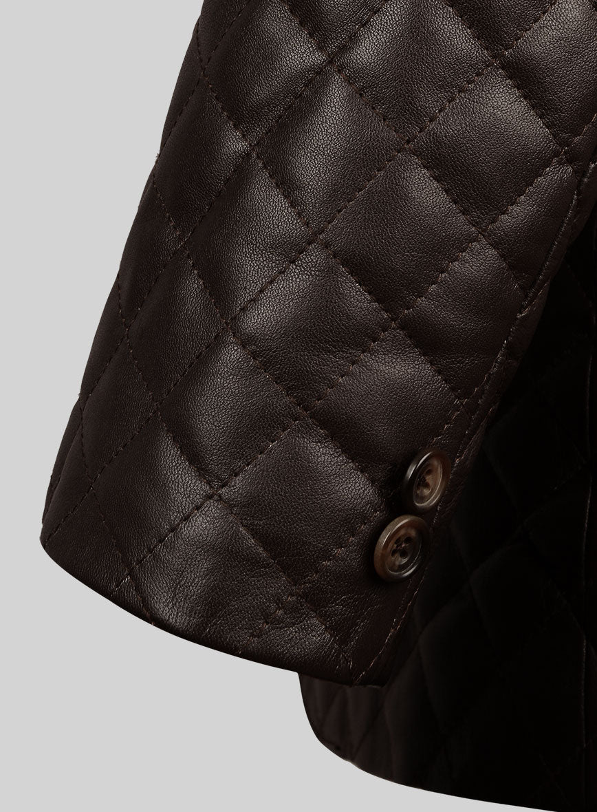 Dark Brown Bocelli Quilted Leather Blazer - StudioSuits