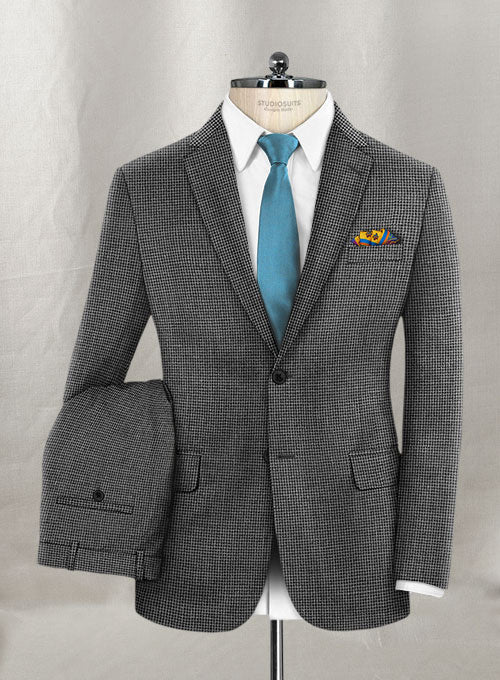 Dogtooth Wool Gray Suit - StudioSuits