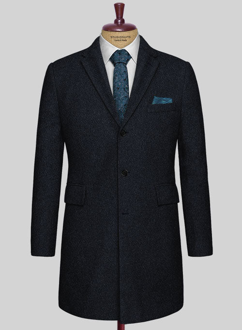 Deep Blue Heavy Tweed Overcoat - StudioSuits